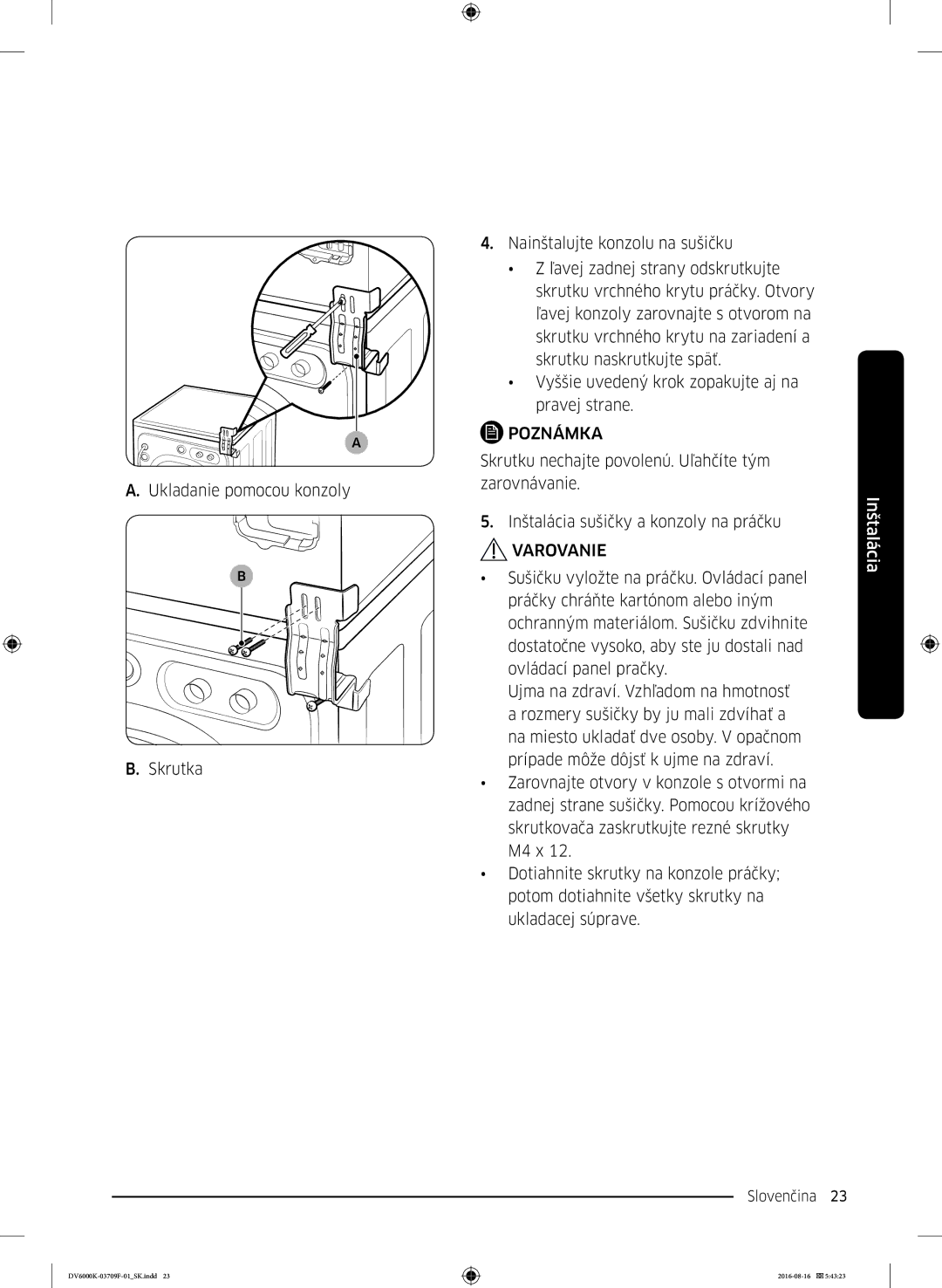 Samsung DV80K6010CW/LE manual Slovenčina 23  